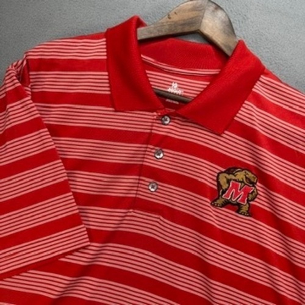 Maryland Terrapins Knight Apparel Polo Shirt NCAA Regular XL‎ Red Striped Logo